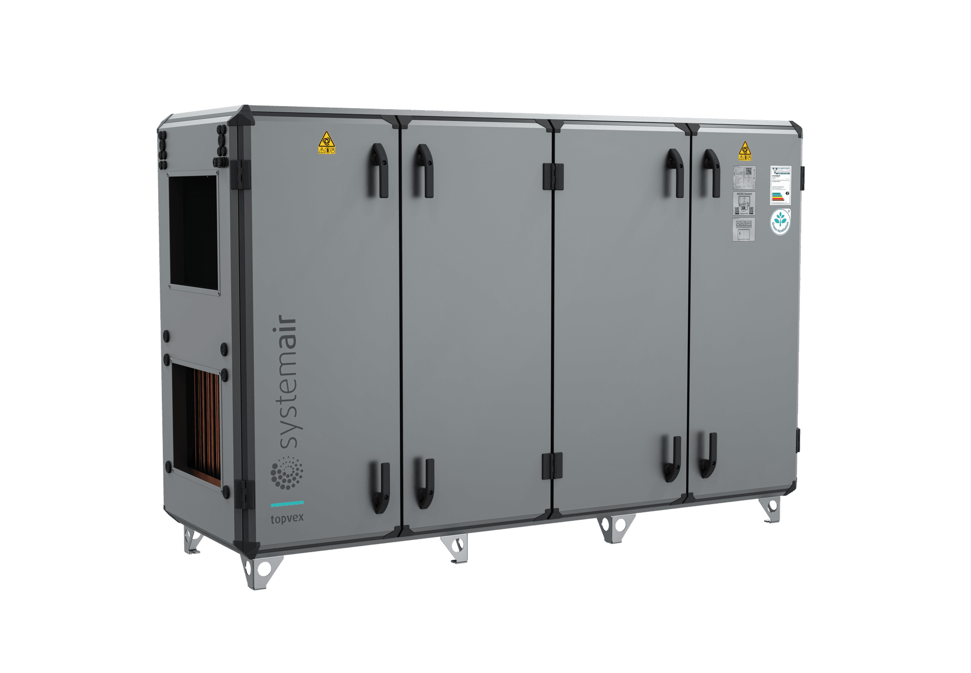 Topvex SC, Centrales de traitement d'air à raccordement latéral avec échangeurs de chaleur à contre-courant et gamme de débits d'air : 125 à 6 850 m³/h.